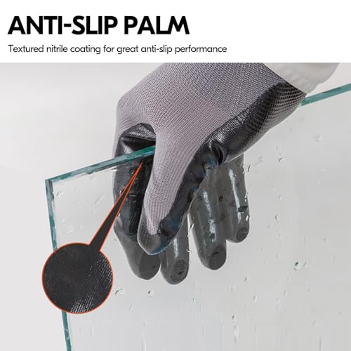 Image of Vgo... 10-Pairs Safety Work Gloves, Gardening Gloves, Non-slip Nitrile coating, Dipping Gloves (Size S, Gray, NT2110)