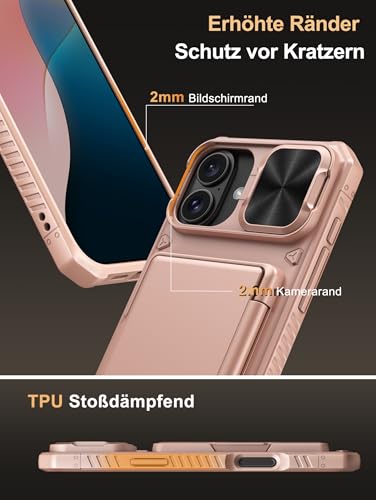 Coque iPhone 16 Plus antichoc robuste avec blocage RFID couleur or rose - 6