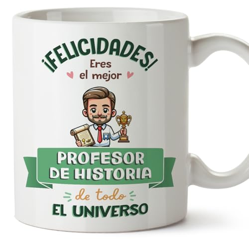 MUGFFINS Tazas para PROFESOR DE HISTORIA hombre - En Español - Mejor Universo Trofeo - 11 oz / 330 ml - Regalo original y divertido