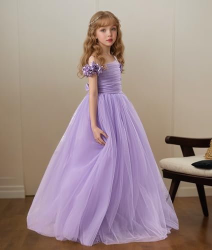 Spaghetti Strap Tulle Prom Dresses for Wedding Flower Girls Sleeveless Bow-Knot Princess Dress Full Length Ball Gown4