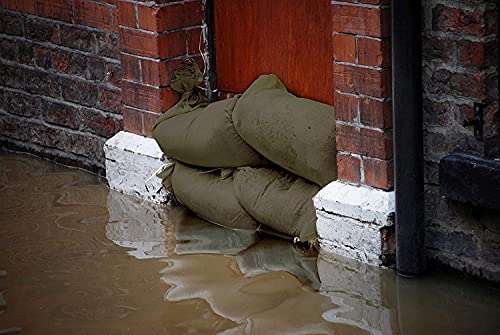 Empty Sandbags Military Green With Ties (Bundle Of 10) 14" X 26" - Woven Polypropylene Sand Bags, Extra Heavy Duty Sandbags For Flooding, Sand Bags Flood Protection #TOP6