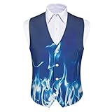 Biyejit Blue Flame Men's Casual Business Vest Business Formal Dress Waistcoat Vest for Suit or Tuxedo Lightweight Slim Fit Waistcoat with Notched Lapels