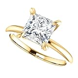 10K Solid Gold Handmade Engagement Ring 1.0 CT Princess Cut Moissanite Diamond Solitaire Wedding/Bridal Ring for Her/Woman Gorgeous Ring (Yellow)