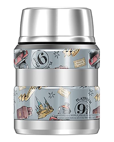 Harry Potter Watercolor Hogwarts Express Pattern THERMOS STAINLESS KING Stainless Steel Food Jar with Folding Spoon, Vacuum insulated & Double Wall, 16oz - Thumbnail 3