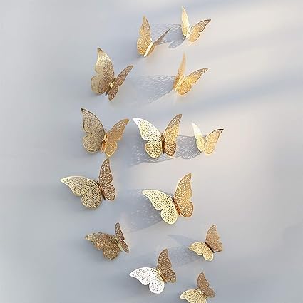 VIHM 12 PCS 3D Butterfly Wall Decor,Gold Butterfly Decorations for Butterfly Birthday Decorations Butterfly Party Decorations Cake Decorations, Removable Stickers (B0CXDVNDCX) Amazon Price History, Amazon Price Tracker