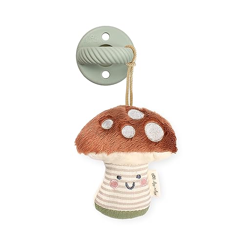 Image of Itzy Ritzy Pacifier and Lovey Set; Detachable Plush Mushroom and Coordinating Green Silicone Pacifier; Ideal for Ages 0 Months and Up, Mushroom