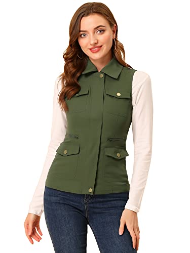 Allegra K Women's Saint Patrick's Day Zip Up Jacket With Pockets Sleeveless Anorak Utility Vest Medium Green #TOP15