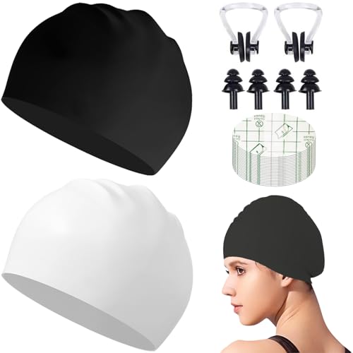 QEEROYO 2 Stück Badekappe, Damen Schwimmkappe, Silikon Badekappe,...