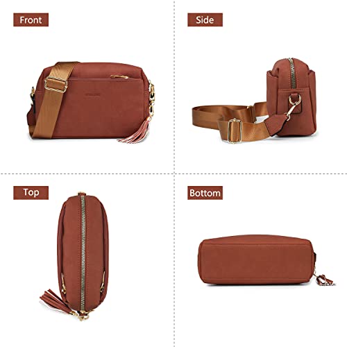 Roulens Triple Zip Small Crossbody Bag For Women,Wide Strap Cell Phone Purse Shoulder Handbag Wallet With Credit Card Slots #TOP1