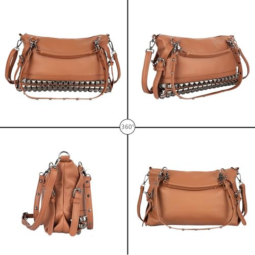 Goclothod Punk Studded Top Handle Handbag Faux Leather Shoulder Bag Tote Purse2