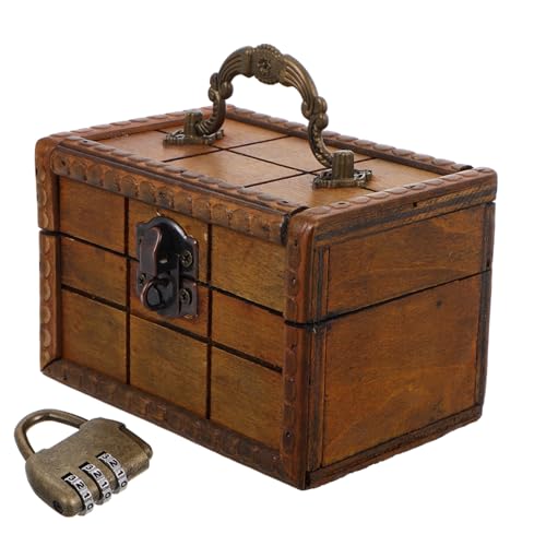 Gatuida Caja Decorativa de Madera Cerradura y Llave Caja de Almacenamiento Vintage Pequeña Joyero Rústico para Recuerdos Tapa Abatible Adecuado para Sala de Escape Infantil para Madera Pulida a Mano