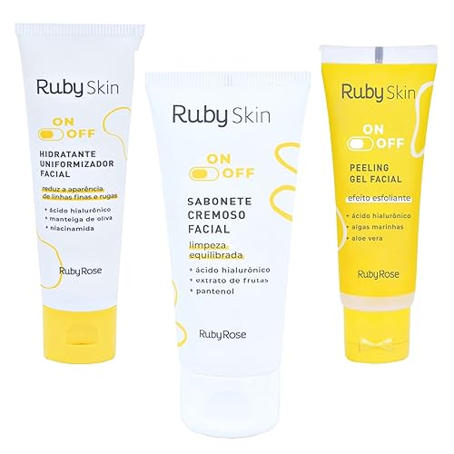 Kit On Off 3 itens Ruby Rose Ruby Skin Cuidado facial com Sabonete hidratante Peeling Gel