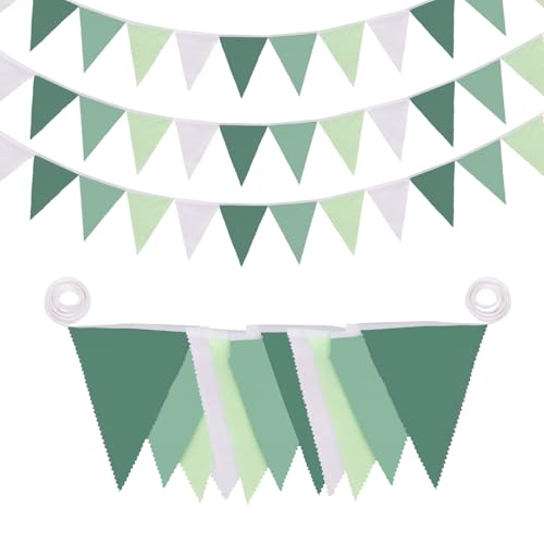 32Ft Sage Green Bunting Banner Party Decorations, Fabric Triangle Flag Pennant Garland Streamer, Bunting Outdoor Waterproof for Sage Green Baby Shower Wedding Birthday Outdoor Hanging Bunting Decor