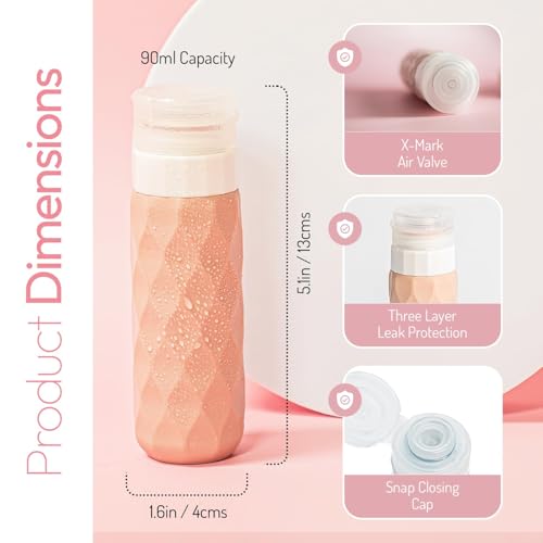 Image of HELIMIX Pack of 4 Refillable Travel Bottles for Toiletries Silicone Container for Cream, Shampoo, Hand Wash, Lotion Storage Bottle Travel Accessories Leak Proof