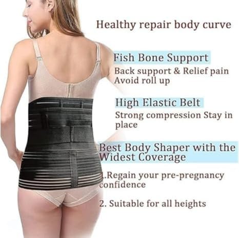 3-in-1 Postpartum Belly Band, Post Pregnancy Support Belt, Abdominal Waist Pelvis Wrap, 30-44 Inch Waist, Black, One Size