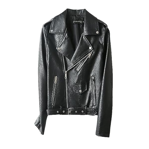 Adhdyuud Vrouwen Vintage Faux Lederen Jassen Moto Biker Zwarte Bovenkleding Met Riem Pu Lederen Jas