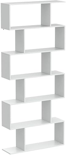 Miniatura 14 de Tangkula Estantería en forma de S de 6 niveles, 31.5 pulgadas de largo x 9 pulgadas de ancho x 75 pulgadas de alto, estantería de madera y Negro