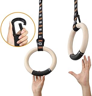 Gonex Wooden Gymnastic Rings with Adjustable Number Straps, Crossfit Rings for Gym, Workout