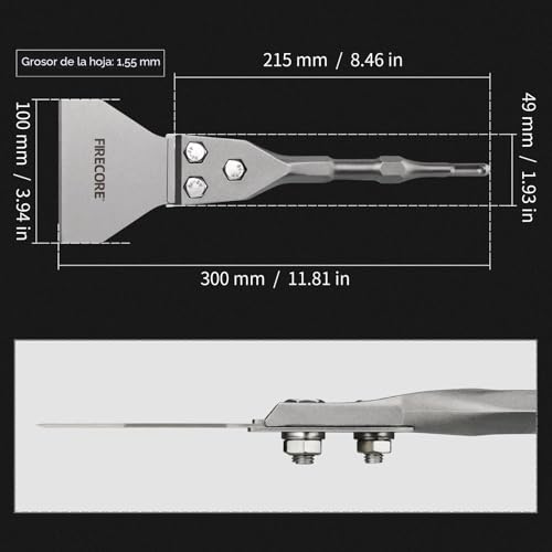 Miniatura 4 de Firecore Cincel Sds Plus, Espátula Sds Plus, Raspador De Piso 100 300 Mm Para Quitar Baldosas, Hormigón, Mortero, Compatible Para Martillo Demoledor Sds Plus - Fs23412