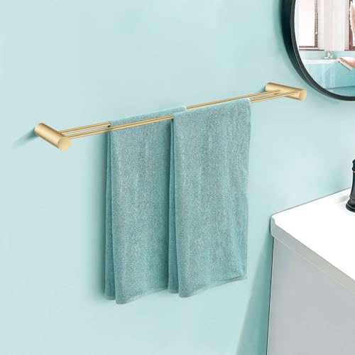 ACA International 600mm Gold Double Round Towel Rail, Rack Bar Stainless Steel Bathroom Wall Towel Holder (Gold)