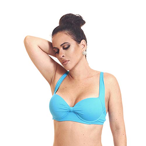 Top de biquíni Laço plus size meia taça com bojo (Agua, 50)