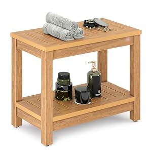 DWVO Shower Stool for Inside Shower, Water Resistant & Non Slip Poly Lumber Shower Bench to Sit on or Foot Rest, Heavy Duty Chair Seat for Entryway Bathroom Living Room Outdoor (Teak)