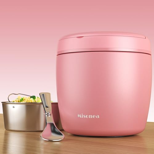 Misonea Thermo for Hot Food 32OZ, Vacuum Insulated Food Jar for Adults, Stainless Steel Soup Thermo Wide Mouth Leakproof Lunch Containers with Spoon for School Office, Pink