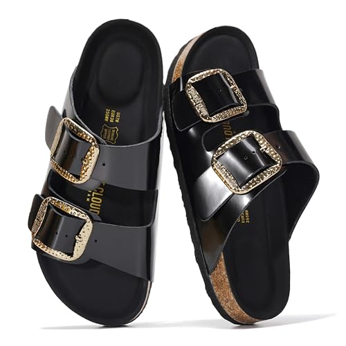 Image of Project Cloud 100% Genuine Leather Footbed Sandals for Women 2026 Comfortable Beach Essentials Womens Sandals Memory Foam Vacation Essentials Slides for Women Footwear (Santorini)