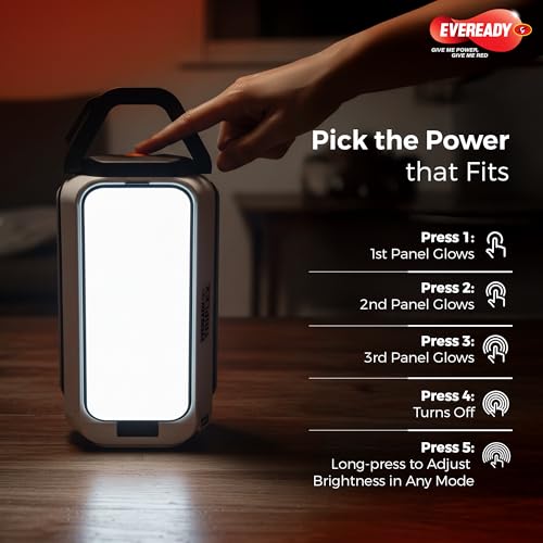 Image of Eveready Triplex HL86, 36W Rechargeable Lantern + Powerbank with 3 Lighting Modes, Foldable Flaps, Adjustable Brightness, USB Type-C Charging, Durable ABS Build, Powered by Eveready Li-ion Battery