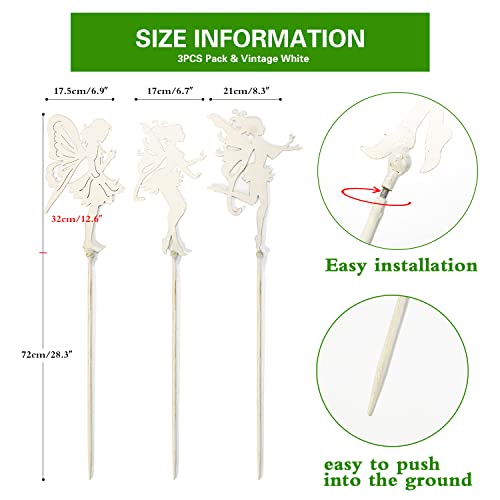Sungmor 3Pc Shabby Chic White Thick Metal Fairies Stakes, 28 Inch Tall Large Angel Statues, Decorative Stakes For Indoor Planter Plant Supporter, Outdoor Garden Lawn Patio Courtyard Landscaping Decor #TOP4