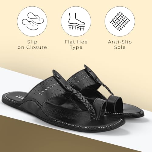Image of STANPHORD Men Kolhapuri Chappals | Ethnic Thong Slippers Faux Leather | Cushioned Footbed | Festive Wedding Casual Daily Wear (TPMN 30006)