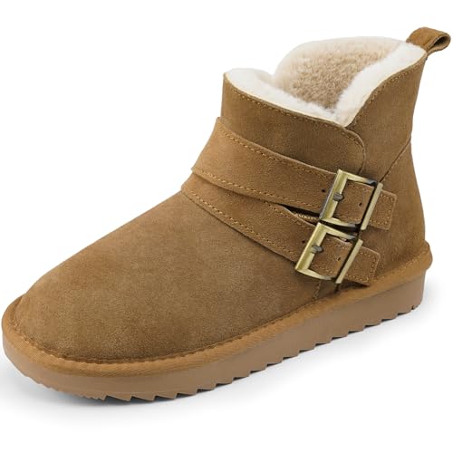 Image of Harvest Land Women's Snow Winter Boots Warm Fur Lined Genuine Suede Ankle Slip on Booties Brown UK6