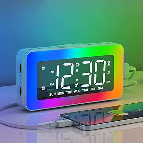 Wecker digital mit 2 Wecker Laut für Tiefschläfer, Wecker mit Licht,Timer,8 White Noise, Wecker mit Ladestation,USB-Betrieben Nachttischwecker mit Großer LED Anzeige Cover