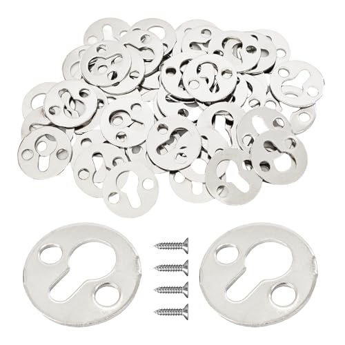 Image of 50Pcs Round 1 Inch Mortise Type Metal Keyhole Hangers, Silver Shelf Brackets for Photo Picture Frame Hanging with Screws