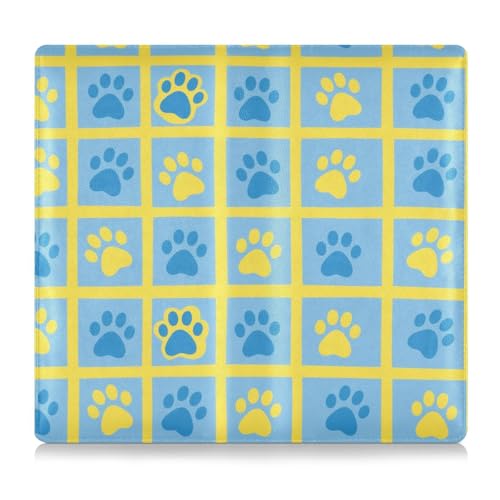 tplaotee Funda tipo cartera de piel sintética con estampado de huellas azules y amarillas para documentos esenciales, licencia de conducir, tarjetas