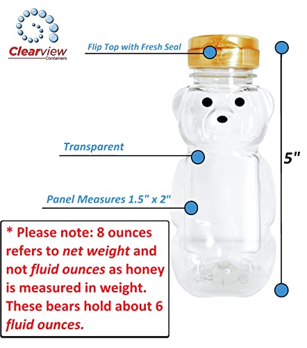 Clearview Containers | 8 Ounce Honey Bears With Flip Top Lid | Perfect For Holidays, Baby Shower Gifts, Beekeeping, Honey Dispensing (Gold 8 Ounce Bear, 6 Pack) #TOP3