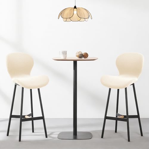 Image of Gollense Bar Stool Covers with Backs, Set of 4 Stretch Jacquard Barstool Seat Covers, Washable Swivel Pub Counter Height Chair Slipcover Protector for Home Kitchen Cafe (T-Shaped Jacquard-Beige)
