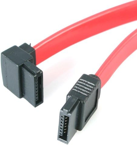 StarTech.com SATA to Left Angle SATA Serial ATA Cable - SATA cable - Serial ATA 150/300/600 - SATA (R) to SATA (R) - 1 ft - left-angled connector - red - SATA12LA1
