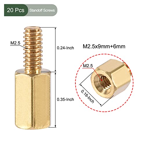 YOKIVE 20 Pcs M2.5 Standoff Screws, Brass Hex PCB Standoffs, Keep Height Consistent, Great for Motherboard (Gold Tone, 9mm+6mm) - Image 2