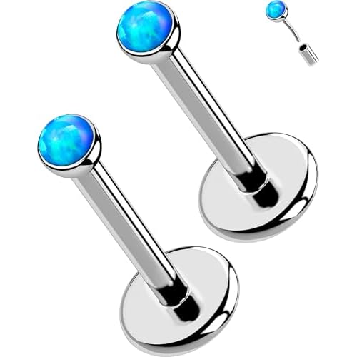 OUFER 2PCS 16G/20G Nose Lip Studs, G23 Solid Titanium Threadless Push in Nose Nostril Lip Labret Medusa Monroe Helix Cartilage Tragus Conch Lobe Piercing Jewelry for Women Men Silver bar,Blu