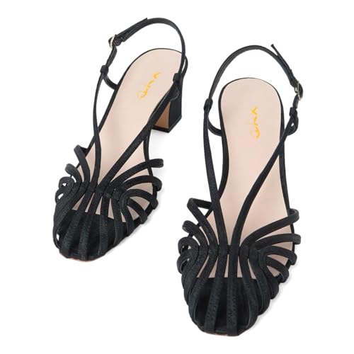 XYD Women Caged Square Toe Slingback Sandals Cutout Block Low Heel Pumps Strappy Dress Chic Shoes3