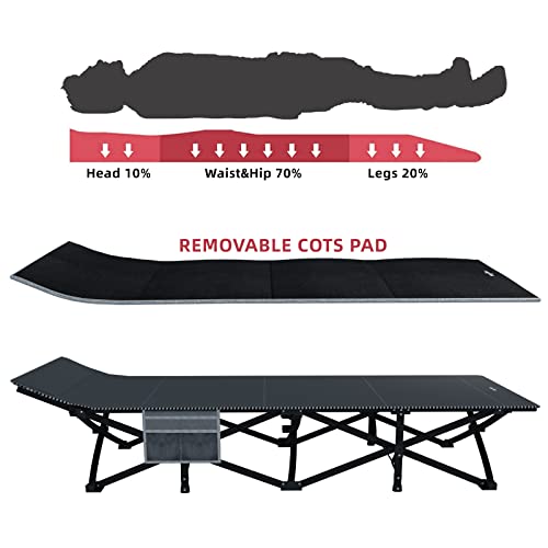 Hejiko Camping Cot For Adults, Folding Cot With Mattress, Sleeping Cot Bed With Carry Bag, Heavy Duty Portabld Cots For Camp Travel Outdoor Home Office 450Lb, Black Set (Cot+Pad) #TOP2