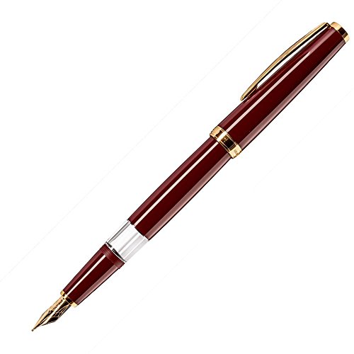 CLEO Classic bordeaux +++ Kolben-Füllfederhalter, 14 KARAT GOLDFEDER (B) +++ vergoldete Zierringe und Clip +++ HAND MADE IN GERMANY