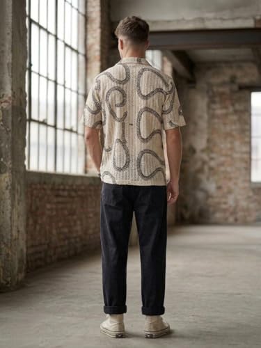 Image of GRECIILOOKS Men`s Shirt | Mens Casual Crochet Knitted | Half Sleeve Printed Crochet with Cuban Collar Shirt`s | Relaxed fit Textured & Stylish Premium Mens Shirt
