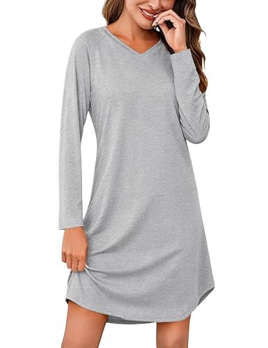 Marvmys Camisones Mujer Invierno Elegante Manga largas Cuello en V Ropa Dormir Suave Camisón S-3XL