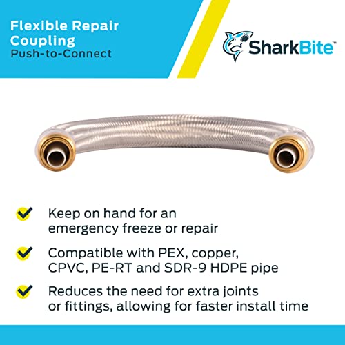Sharkbite 1/2 X 18 Inch Flexible Repair Coupling Hose, Push To Connect Brass Plumbing Fitting, Pex Pipe, Copper, Cpvc, Pe-Rt, Hdpe, U3008Flex18Lf #TOP3