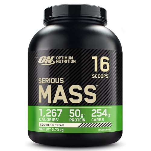 Optimum Nutrition Serious Mass Protein Powder High Calorie Mass Gainer with Vitamins, Creatine and Glutamine, Cookies and Cream, 8 Servings, 2.73 kg, Packaging May Vary