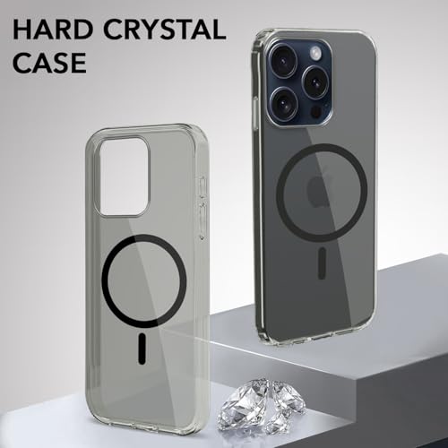 Image of Jkobi Lifetime Anti-Yellow MagSafe Compatible Clear Back Cover Case for Apple iPhone 15 Pro Max (Sleek Hard Crystal | Shockproof and Camera Protection)