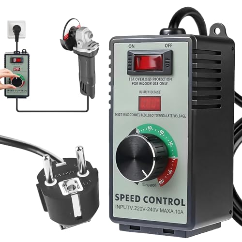 VEGOATY Drehzahlregler 220V: AC 220V 10A Spannungsregler mit Überlastschutz Spitzenleistung 4000W, Stufenloser Drehzahlregler für Winkelschleifer Bläser Handbohrer Kreissägen (EU)