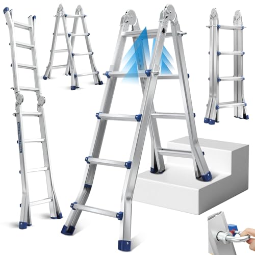 Fiqops - Échelle Multifonctionnelle 402 cm 4x4 Échelons Échelle Télescopique 3 en 1 en Aluminium Échelle Multifonctionnelle Échelle Pliante Charge Maximale de 150...